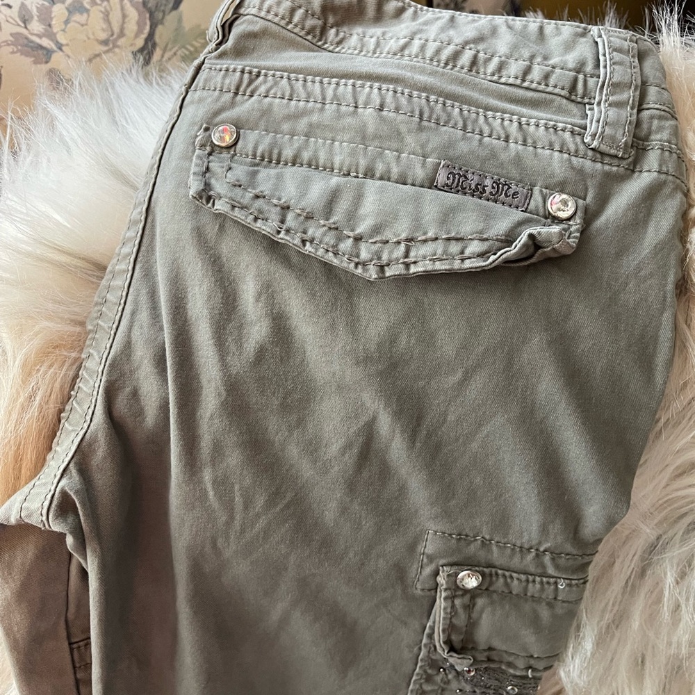 Miss Me Olive Utility Cargo Pants with Stud Accent